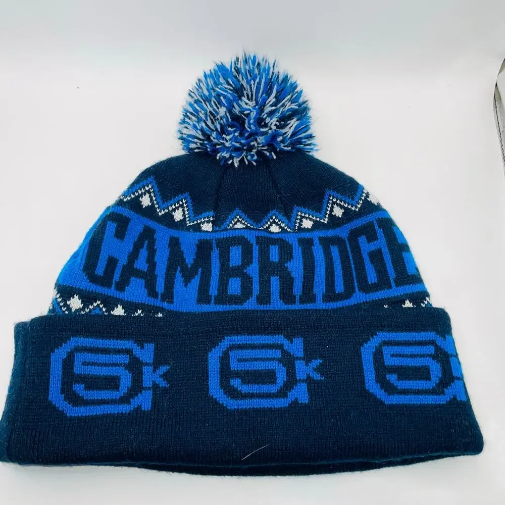 Cambridge 5K Yulefest Beanie Hat Blue Pom Winter Race Knit Men Women One Size